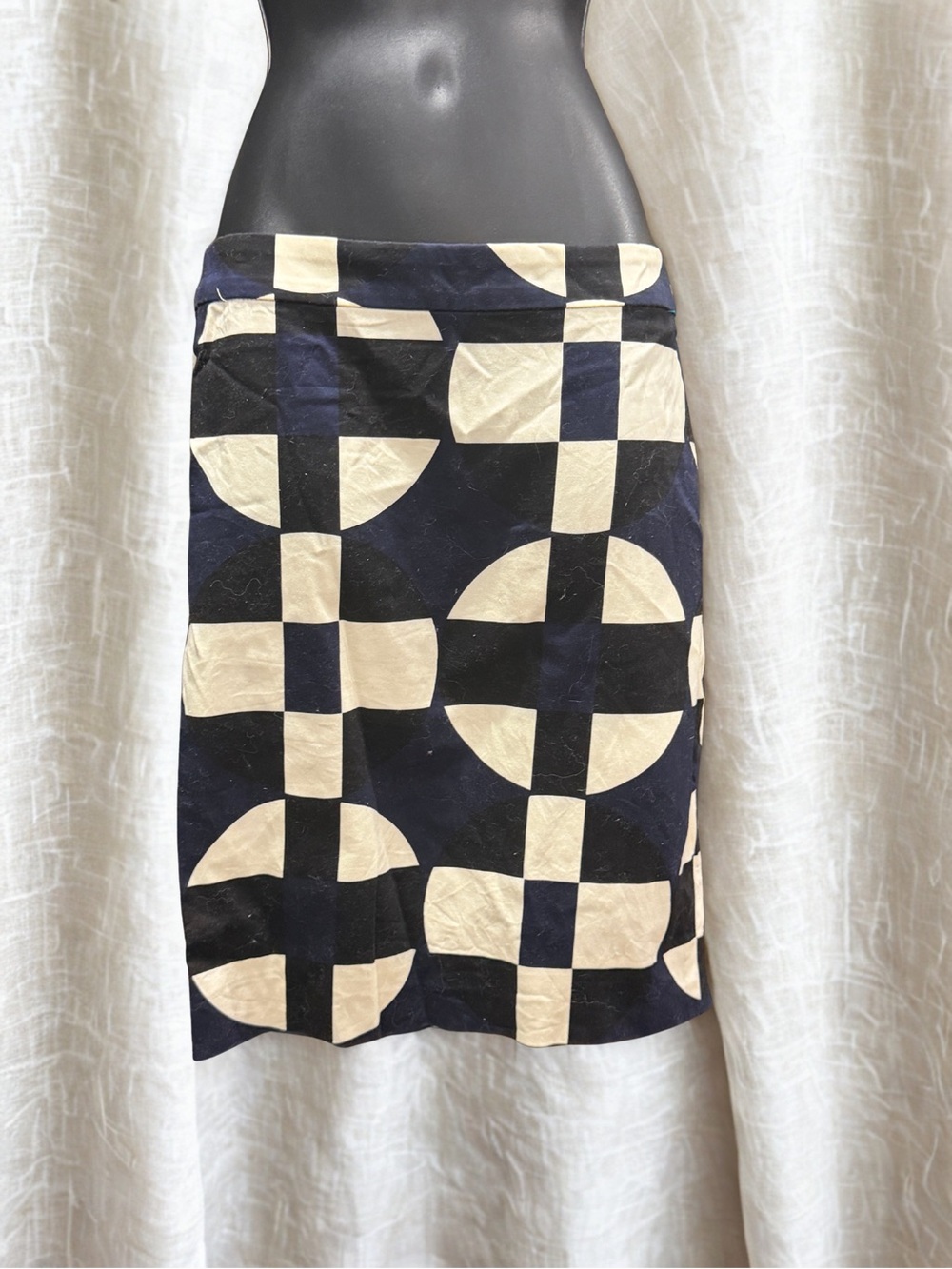J. Crew Navy and Cream Geometric Pencil Skirt